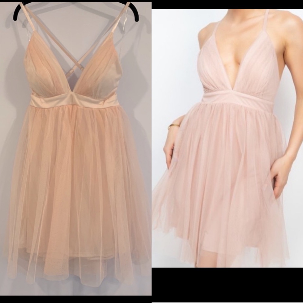Excellent Condition, Haute Mode, Pink Tulle, Deep V Dress, Sz Large